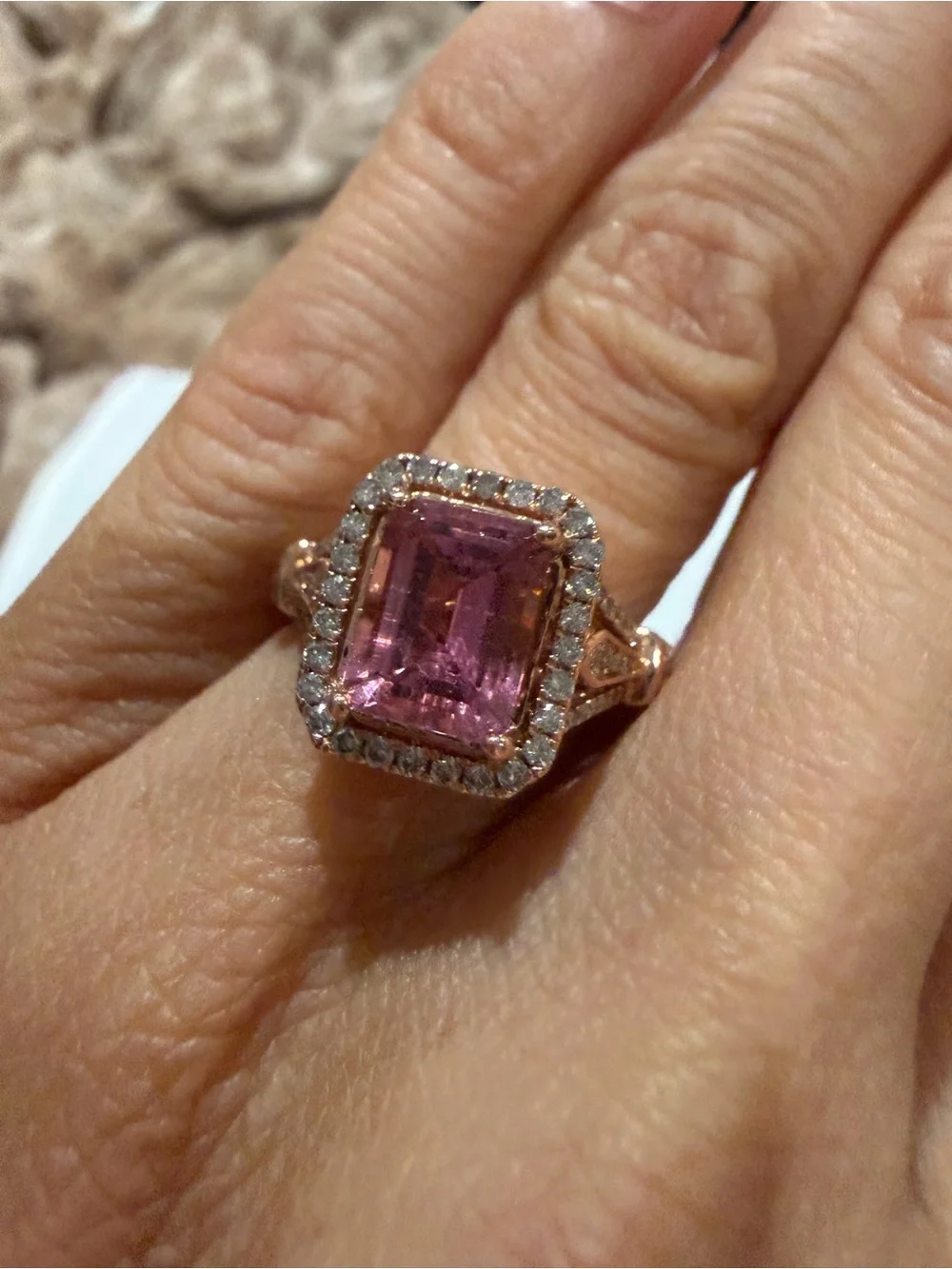 $7218 Natural 2.11 CT Pink Tourmaline & Diamond Ring | 14K Rose Gold